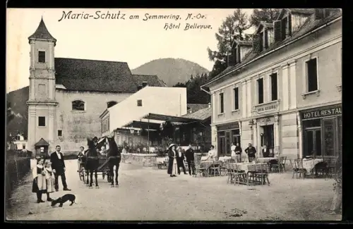 AK Maria-Schutz am Sememring, Hotel Bellevue, Kirche