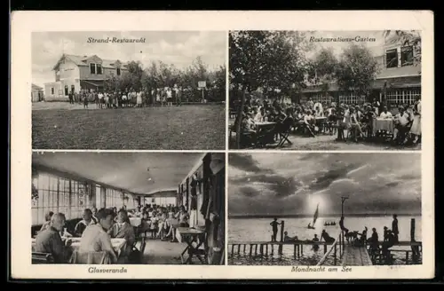 AK Podersdorf am Neusiedlersee, Strandrestaurant Karner, Mondnacht am See, Glasveranda