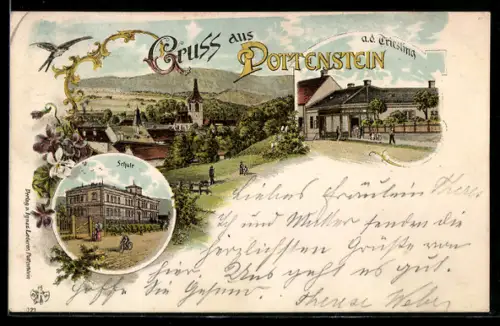 Lithographie Pottenstein a. d. Triesting, Ansicht der SchuleHandlung Ignaz Lederer