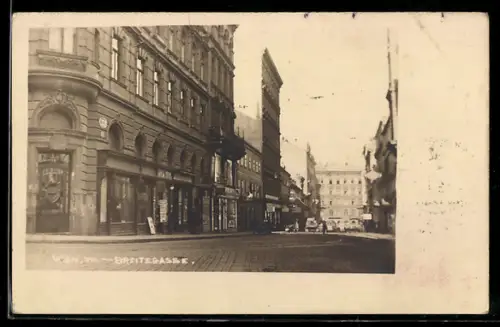 AK Wien, Partie in der Breitegasse mit Ladengeschäften