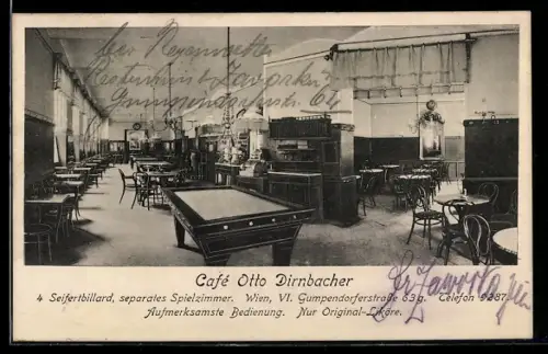 AK Wien, Innenraum Café Otto Dirnbacher mit Billardtisch, Gumpendorferstrasse 63