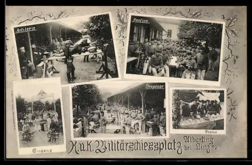 AK Leonding-Alharting, Soldaten in der Kantine, Dragoner, Artillerie, Eingang zum Militärschiessplatz