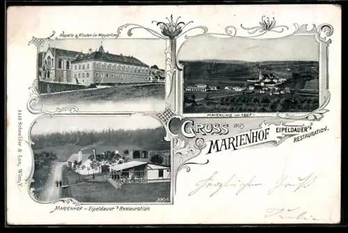 AK Mayerling, Eipeldauer`s Restauration Marienhof, Kapelle und Kloster in Mayerling
