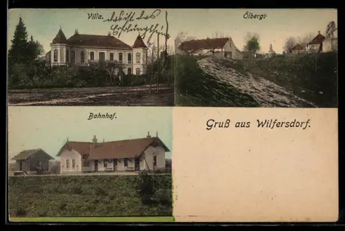 AK Wilfersdorf, Partie am Ölberg, Villa und Bahnhof