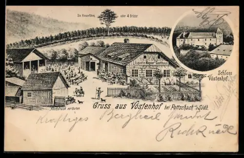 AK Vöstenhof bei Pottschach, Gasthaus von Augustin Wagner und Schloss Vöstenhof