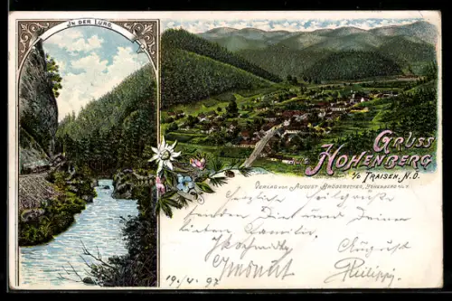 Lithographie Hohenberg a. d. Traisen, Totalansicht und Partie in der Lurg