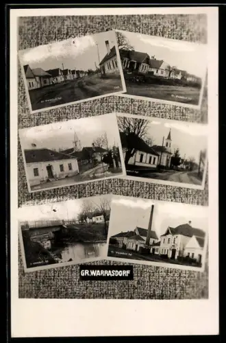 AK Gr. Warrasdorf, Verschiedene Ortspartien mit Kirche und Brücke