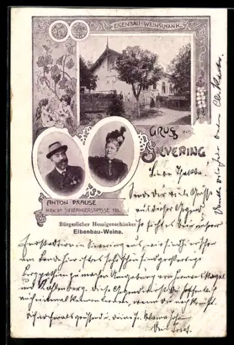 AK Sievering, Gasthaus in der Aussenansicht, Portrait von Anton Prause, Sieveringerstrasse 193