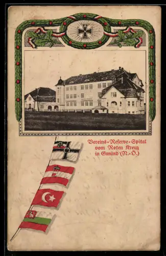 AK Gmünd /N.Ö., Vereins-Reserve-Spital vom Roten Kreuz in der Aussenansicht mit Grünanlage