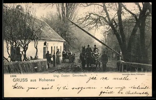 AK Hohenau, Partie an der Ung. Österr. Grenzmauth mit Kutsche