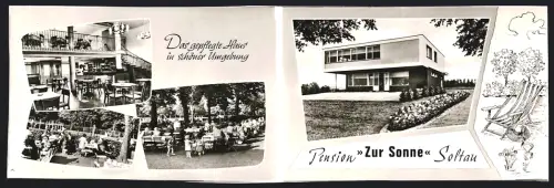 Klapp-AK Soltau, Pension Zur Sonne, Innenansicht, Garten