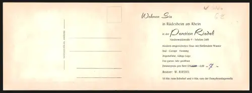 Klapp-AK Rüdesheim am Rhein, Pension Riedel in der Niederwaldstrasse 9, Gästezimmer und AUssenansicht
