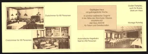 Klapp-AK Schneeren, Gasthaus Asche, Am Brinke 4, Inh. Else Runte, Ortsplan und Clubzimmer