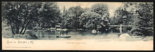 Klapp-AK Frankfurt-Westend, Partie im Palmengarten mit Ruderboot