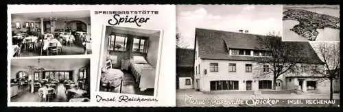 Klapp-AK Reichenau, Gaststätte Spicker, Bes. Fam. Spicker-Ott, Aussenansicht, Gästezimmer und Speisesaal