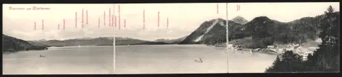 Klapp-AK Walchensee, Panorama mit Herzogstand, Fahrenkopf und Wettersteingebirge