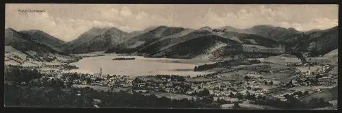 Klapp-AK Schliersee, Totalansicht des Ortes mit Gebirgspanorama und See
