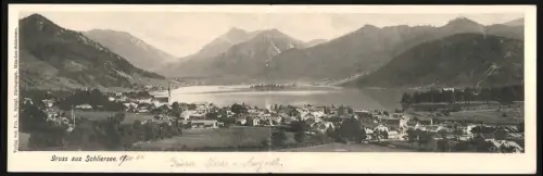 Klapp-AK Schliersee, Totalansicht des Ortes mit See und Bergpanorama