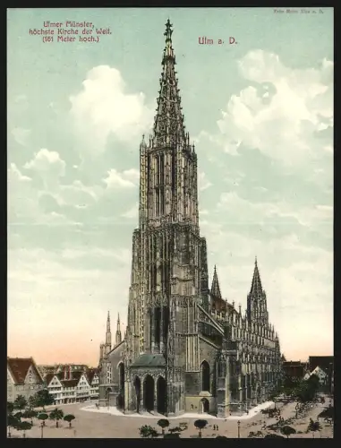 Klapp-AK Ulm a. D., Ulmer Münster mit Strassenpartie