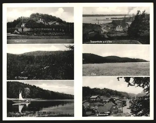 Klapp-AK Tesperhude a. d. Elbe, Strand-Hotel, Klein-Thüringen, Elbe