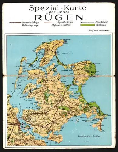Klapp-AK Bergen /Rügen, Landkarte mit Zirkow, Garz und Liebitz