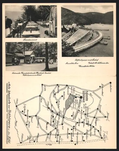 Klapp-AK Gemünd /Eifel, Hotel Restaurant Seehof, Auto-Wegekarte zur Urfttalsperre in der mit Kall, Daun und Aachen