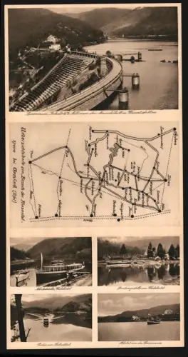 Klapp-AK Gemünd /Eifel, Landungsstelle am Waldhotel, Abfahrtsstelle, Landkarte mit Königswinter, Bonn und Koblenz