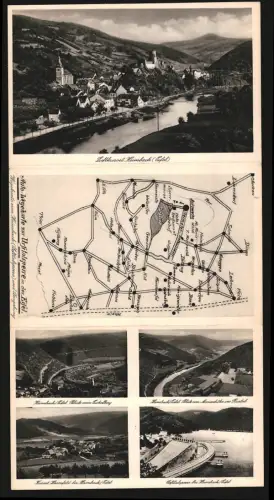 Klapp-AK Heimbach, Totalansicht mit Landkarte und Ortsansichten