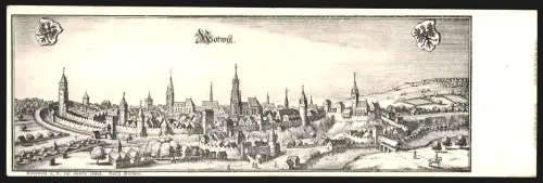 Klapp-AK Rottweil, Ortsansicht im Jahre 1663 nach Merian, Wappen