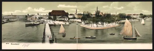 Klapp-AK Konstanz, Ortsansicht mit Dampfern und Segelschiffen