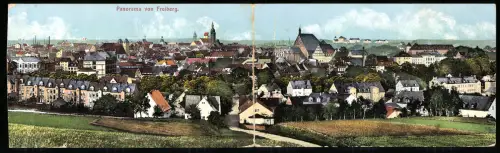 Klapp-AK Freiberg, Ortspanorama mit Feldern