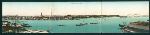 Klapp-AK Kiel, Stadtpanorama mit Schiffen u. Hafenanlagen