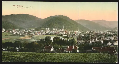 Klapp-AK Bad Harzburg, Ortsansicht mit Kirche und Hügelpanorama