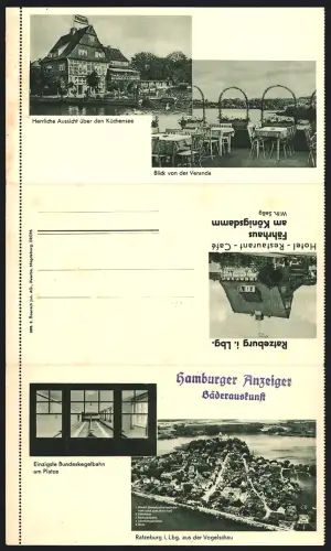 Klapp-AK Ratzeburg i. Lbg., Hotel Restaurant Fährhaus am Königsdamm, Inh. Wilh. Selig, Kegelbahn, Blick v. d. Veranda