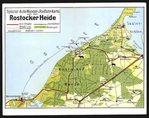 Klapp-AK Ribnitz /Rostocker Heide, Auto-, Wander- und Radfahrkarte