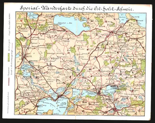 Klapp-AK Plön, Landkarte der Umgebung mit Treufeld, Grebin, Sagau, Rathlau