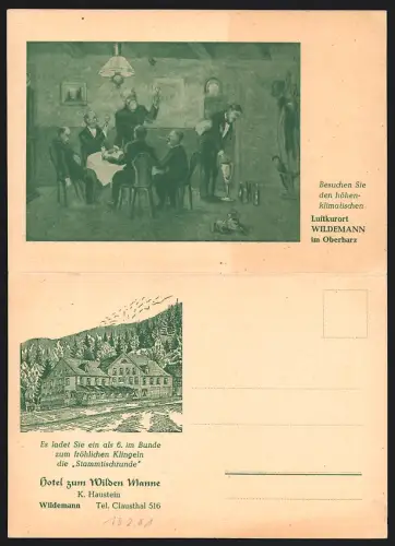 Klapp-AK Wildemann /Oberharz, Hotel zum Wilden Manne, Inh. K. Haustein