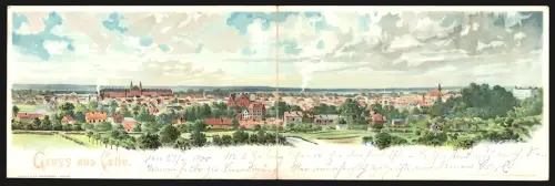 Klapp-Lithographie Celle, Blick über den Ort