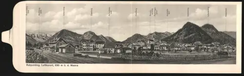 Klapp-AK Ruhpolding, Teilansicht mit Bahnhof und Alpenpanorama