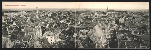 Klapp-AK Augsburg, Totalansicht aus der Vogelschau mit Kirchen