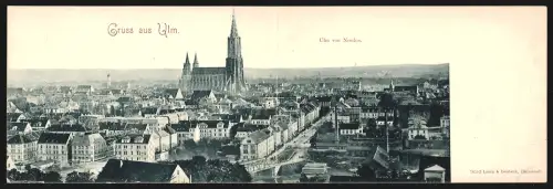 Klapp-AK Ulm, Panorama mit Münster, von Norden aus gesehen