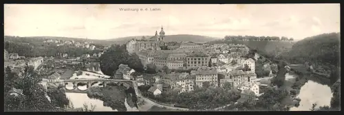 Klapp-AK Weilburg a. d. Lahn, Panorama mit Schloss und umgebenden Gebäuden