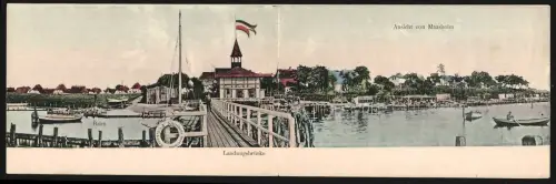 Klapp-AK Maasholm, Panorama an der Landungsbrücke mit Reichsflagge