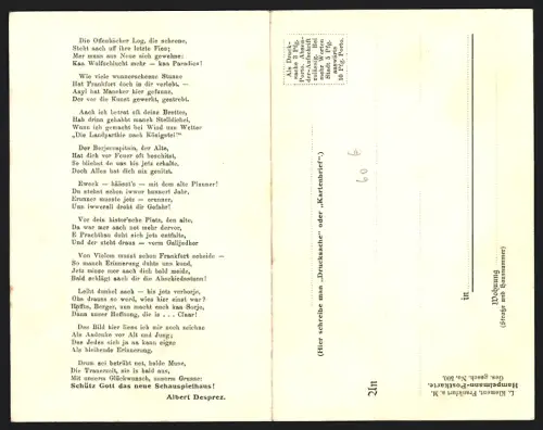 Lithographie Frankfurt a. M., Hampelmanns Abschied v. alten Schauspielhaus, 1902, Wappen, Gedicht