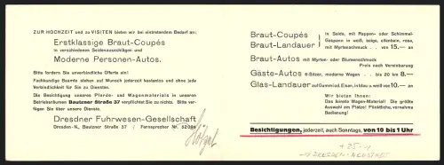 AK Dresden-Neustadt, Dresdner Fuhrwesen-Gesellschaft, Bautzner Strasse 37, Auto, Landauer, Kartenbrief