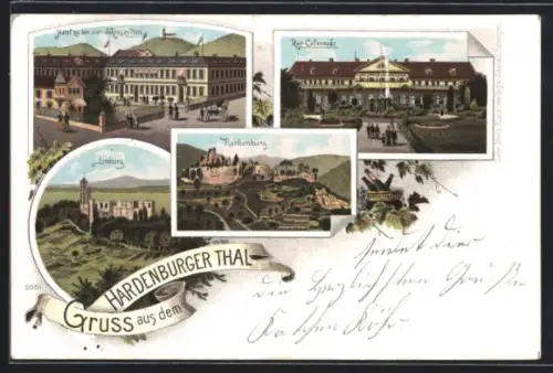 Lithographie Hardenburg, Hotel zu den vier Jahreszeiten, Kur-Colonade