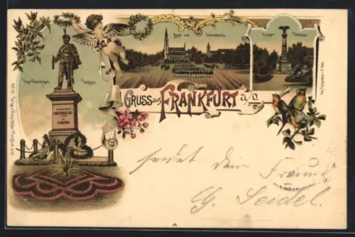 Lithographie Frankfurt / Oder, Prinz Friedrich Karl-Denkmal, Kriegerdenkmal