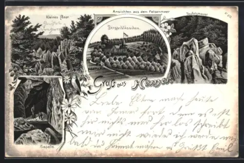 Lithographie Hemer, Gasthaus Bergschlösschen, Teufelsmauer, Kleines Meer