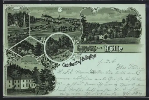 Mondschein-Lithographie Hölle, Adams Gasthaus zum Höllenthal, Höllenthaler Fabrik, Ortsansichten