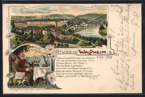 Lithographie Waldheim, Teilansicht mit Königl. Strafanstalt